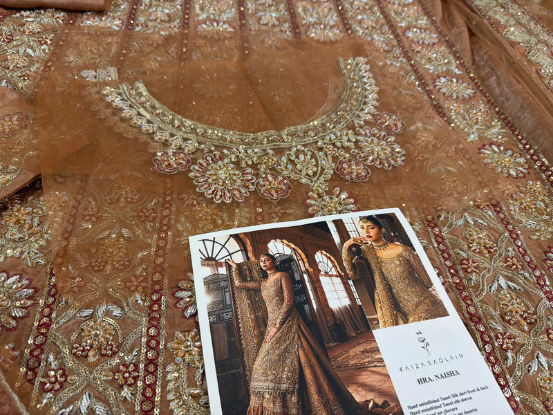 Faiza Saqlain copper brown wedding edition