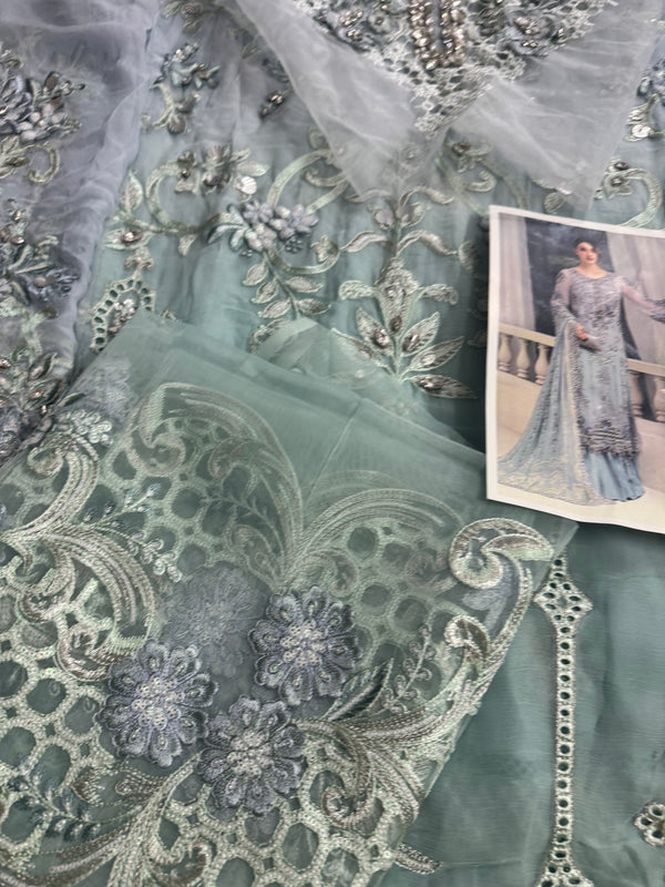 Maria B chiffon aqua wedding edition