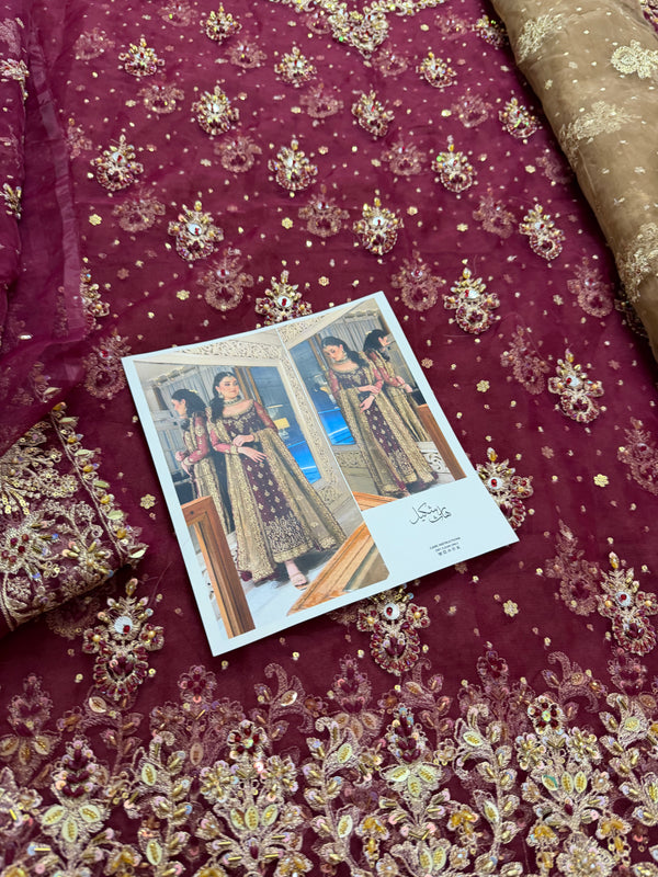 Haris shakeel red chiffon wedding edition