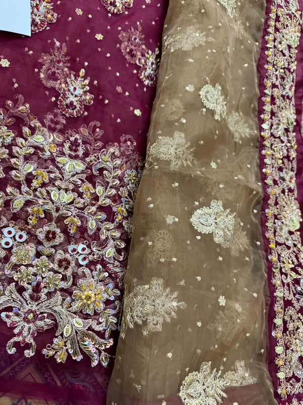 Haris shakeel red chiffon wedding edition