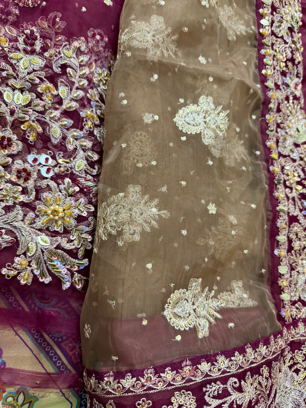 Haris shakeel red chiffon wedding edition