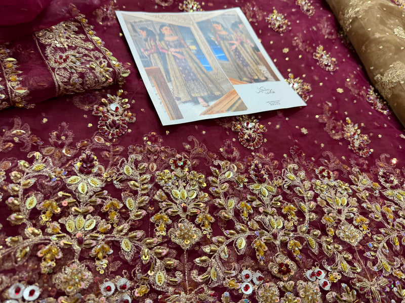 Haris shakeel red chiffon wedding edition