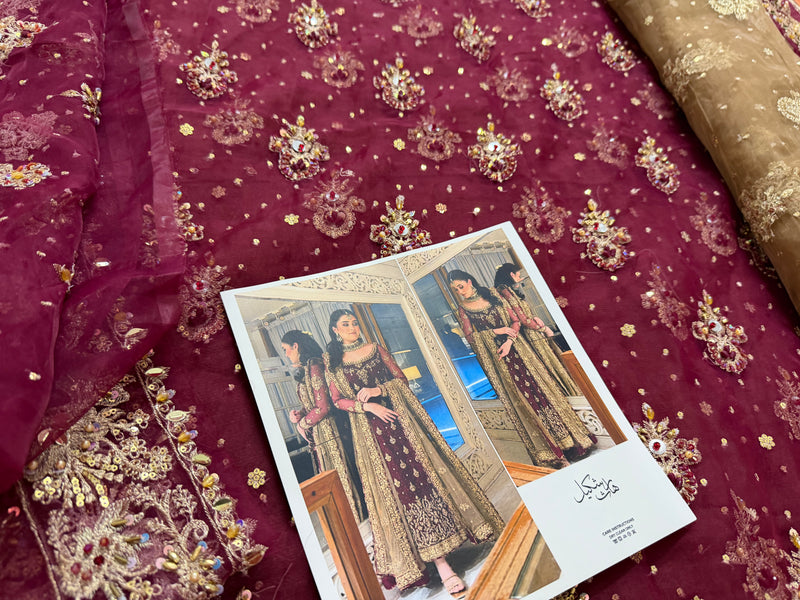 Haris shakeel red chiffon wedding edition