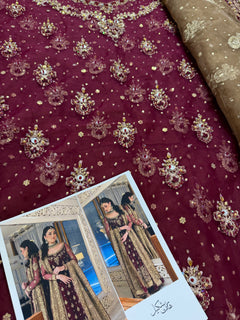 Haris shakeel red chiffon wedding edition
