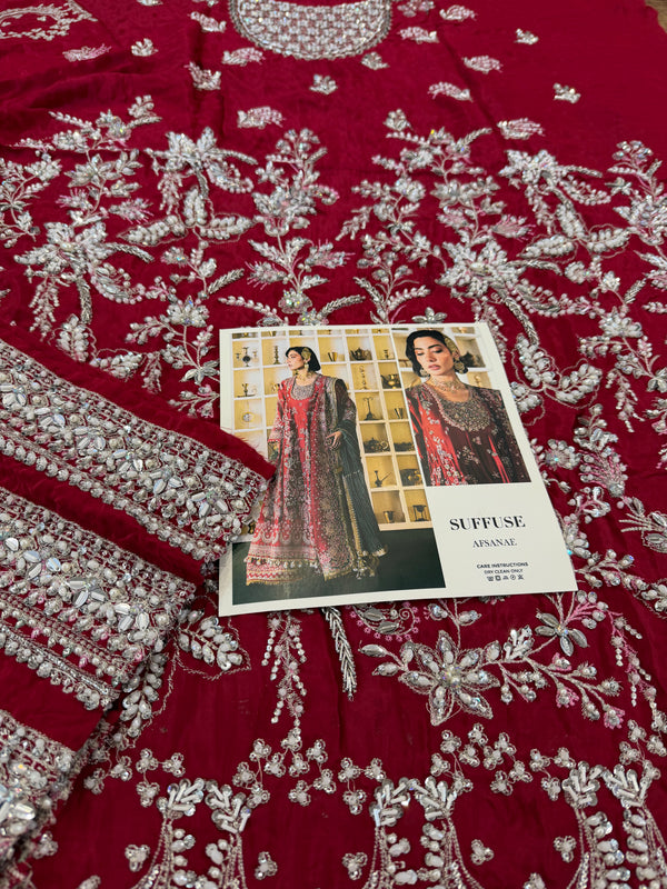 Suffusebysanayasir red and green chiffon bridal edition
