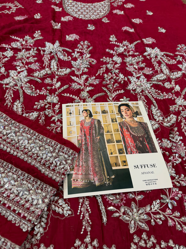 Suffusebysanayasir red and green chiffon bridal edition