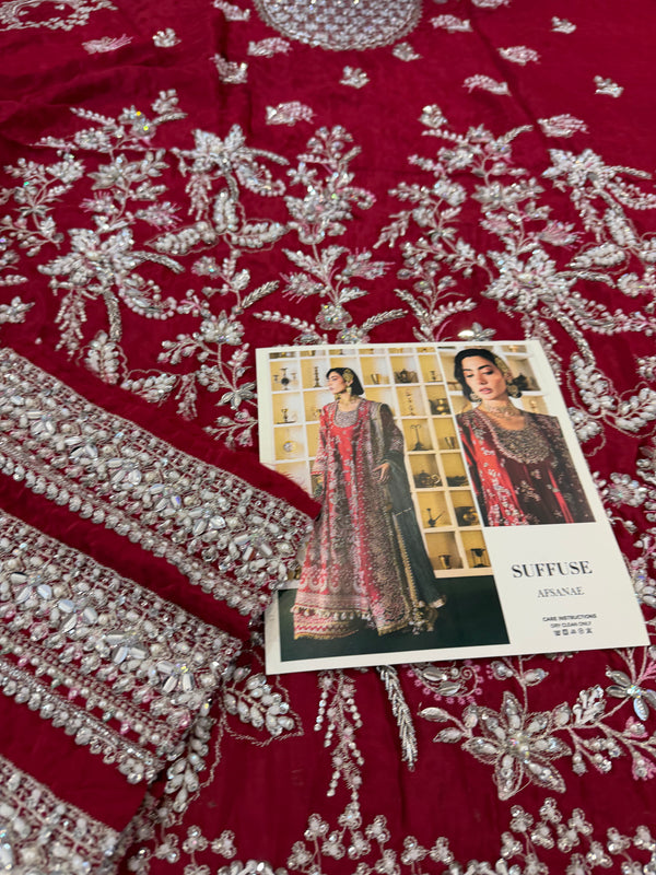 Suffusebysanayasir red and green chiffon bridal edition