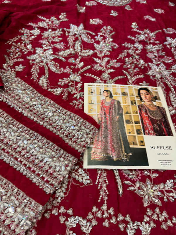 Suffusebysanayasir red and green chiffon bridal edition