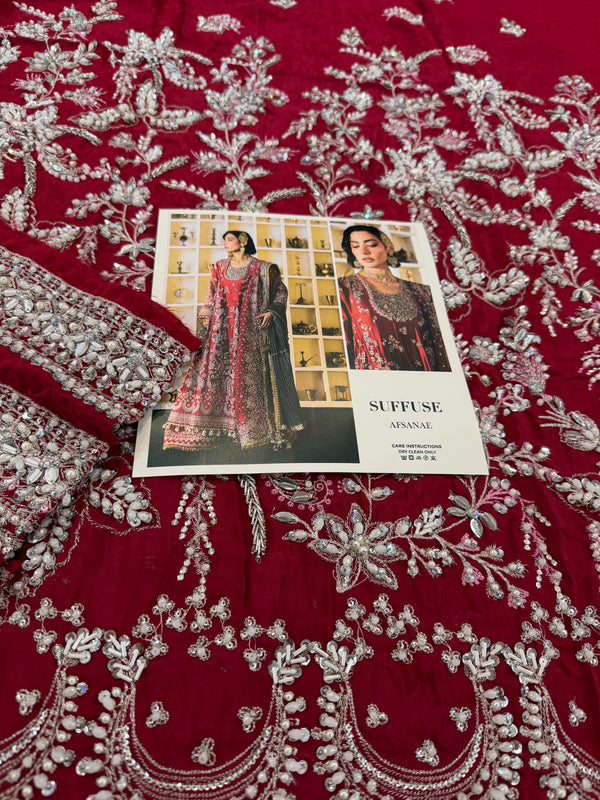 Suffusebysanayasir red and green chiffon bridal edition