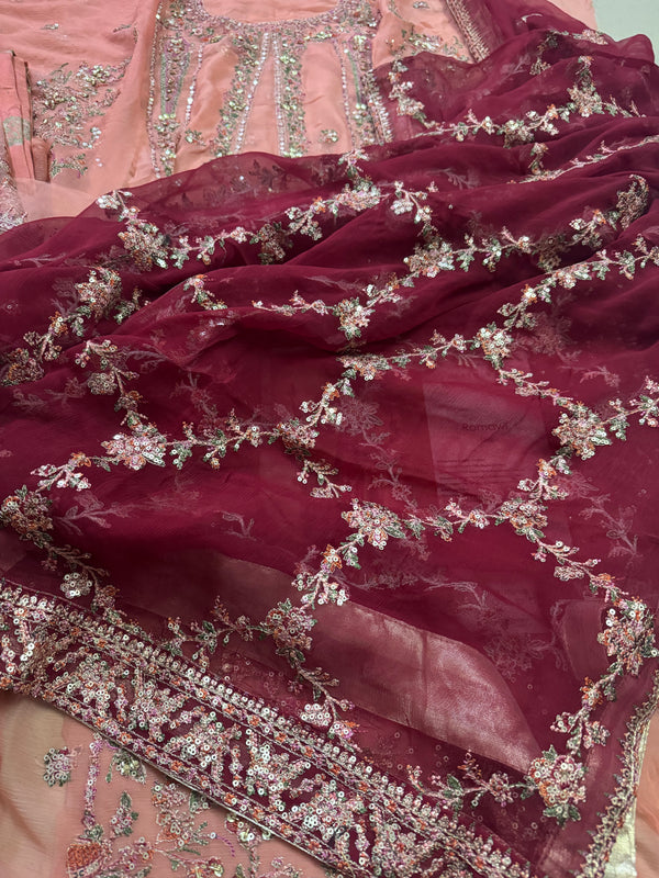 Hussain rehar pink red wedding edition