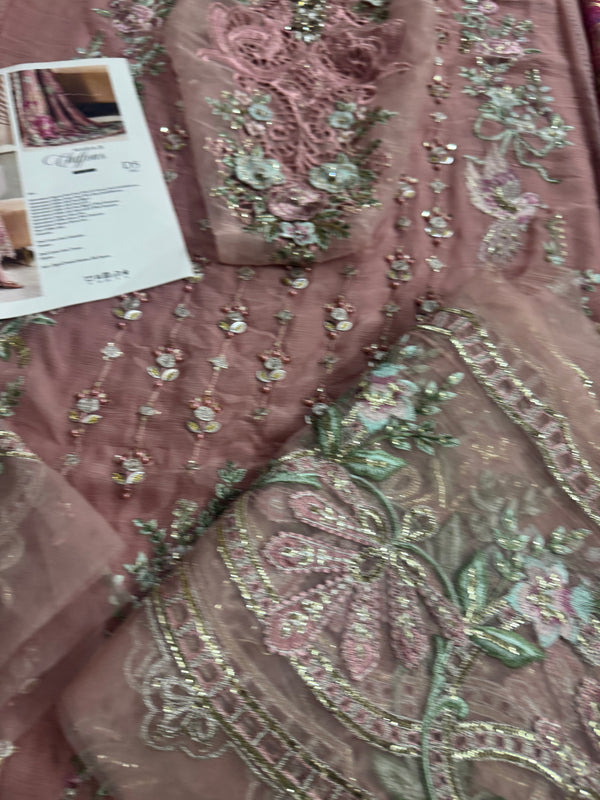 Maria B chiffon tea pink wedding edition