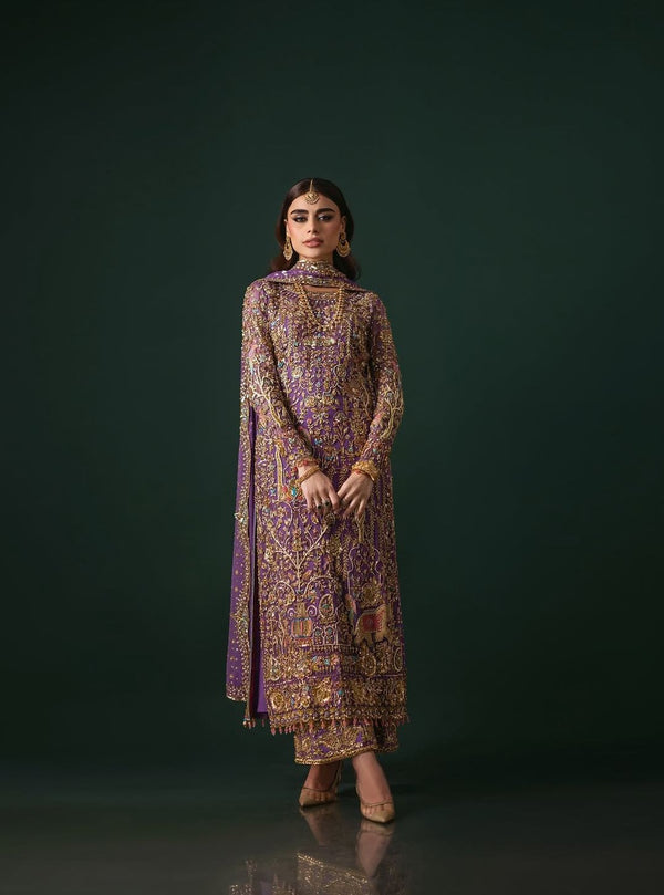 Nomi Ansari purple chiffon wedding edition