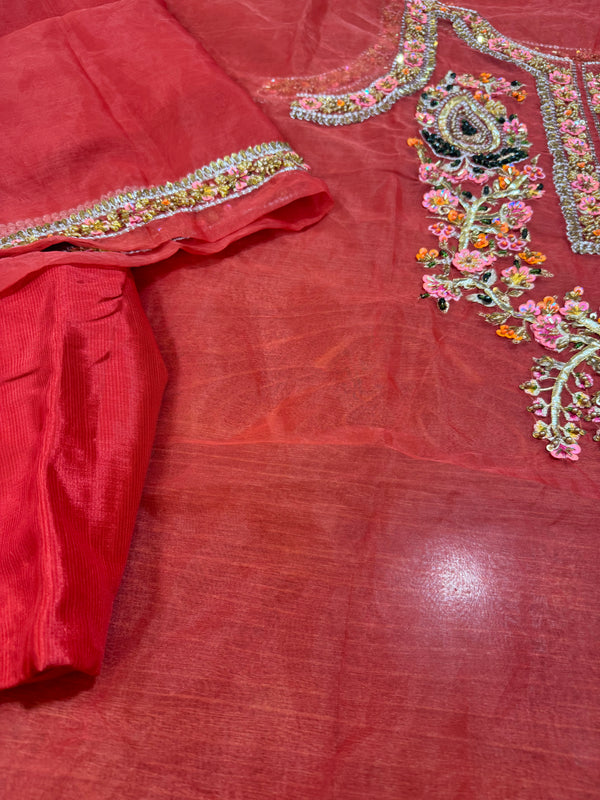 Hussain Rehar red bridal chiffon wedding edition