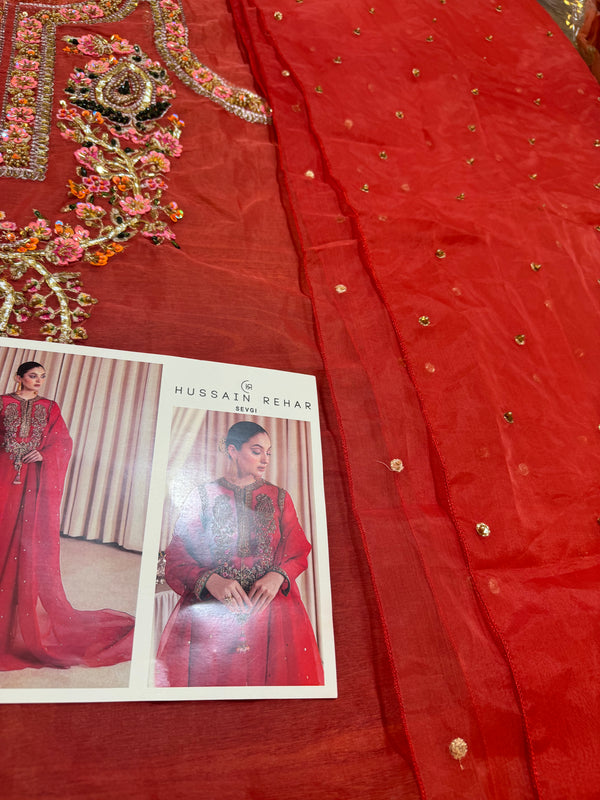 Hussain Rehar red bridal chiffon wedding edition