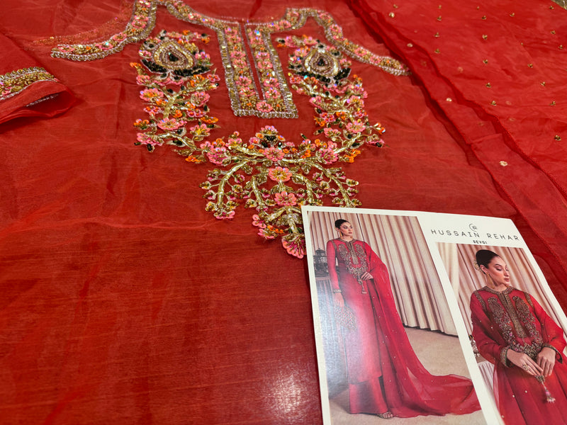 Hussain Rehar red bridal chiffon wedding edition