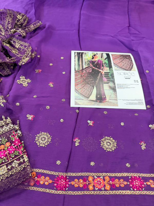 Maria B purple chiffon saree