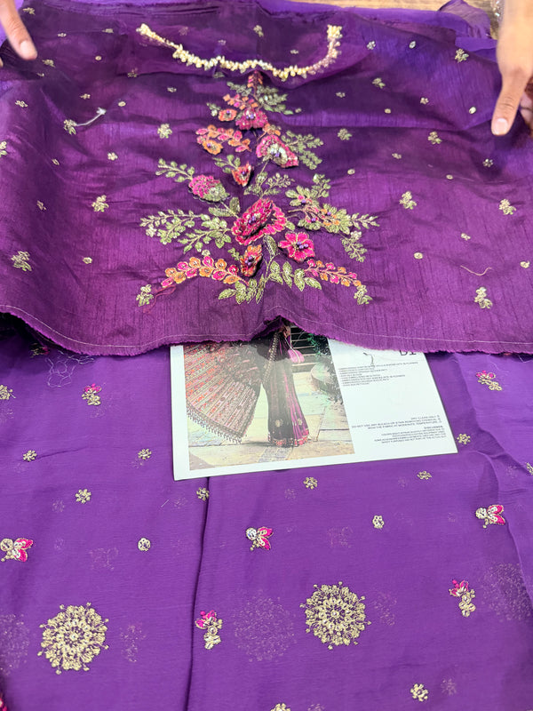 Maria B purple chiffon saree