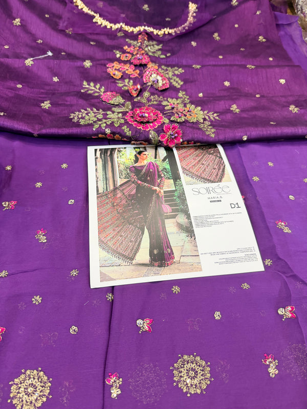 Maria B purple chiffon saree