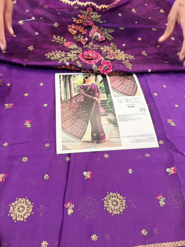 Maria B purple chiffon saree