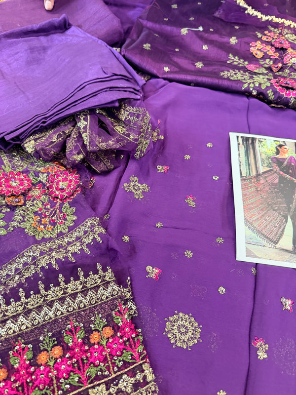Maria B purple chiffon saree