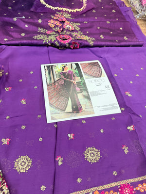 Maria B purple chiffon saree