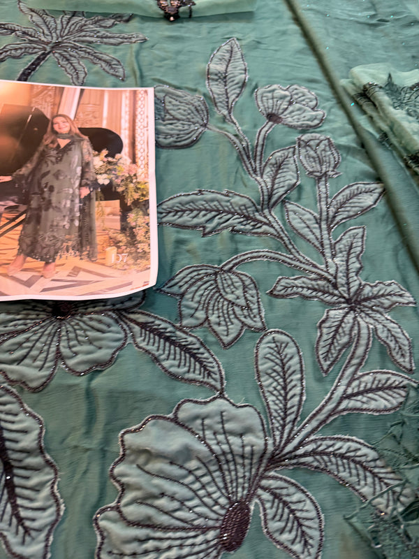 Maria B green chiffon wedding edition