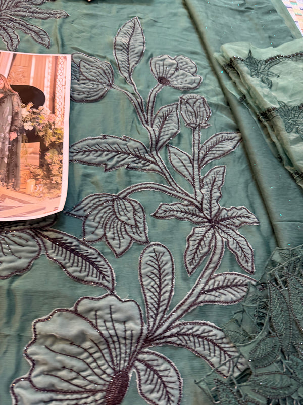 Maria B green chiffon wedding edition