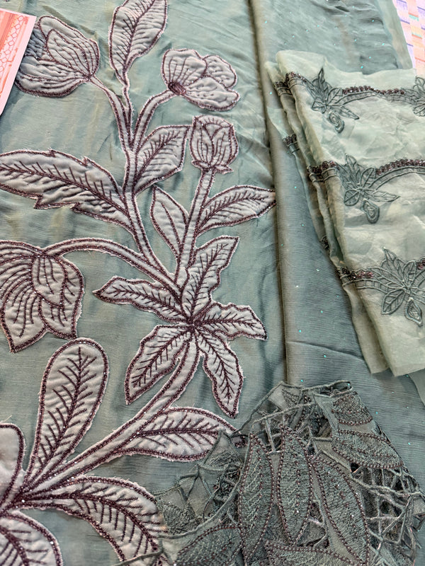 Maria B green chiffon wedding edition