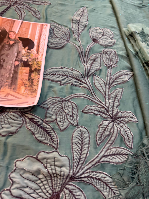Maria B green chiffon wedding edition