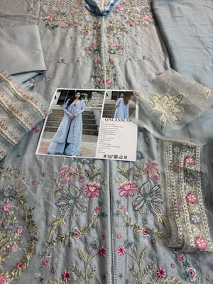 Qalamqar sky grey lawn Eid collection