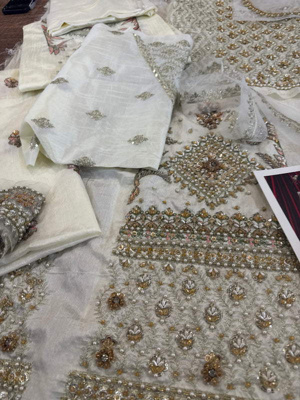 Mohsin Naveed Ranjha ivory multi bridal chiffon collection