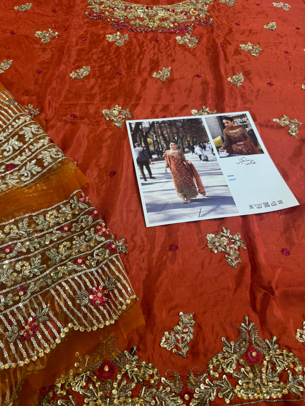 Haris shakeel orange chiffon wedding edition