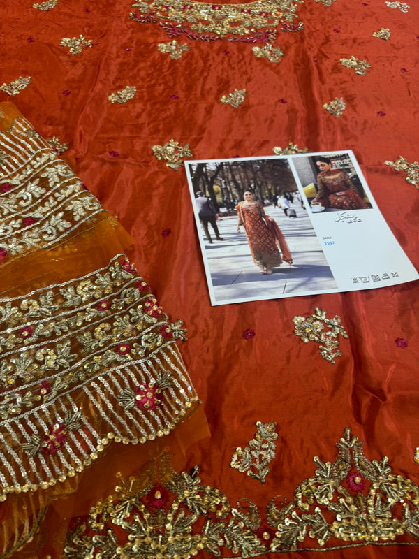 Haris shakeel orange chiffon wedding edition
