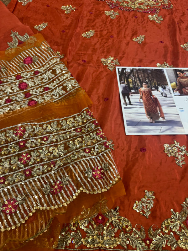 Haris shakeel orange chiffon wedding edition