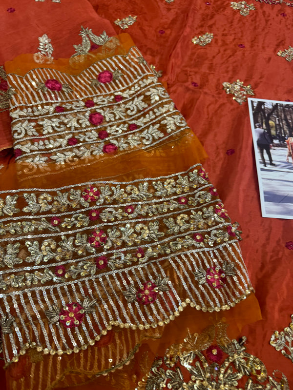 Haris shakeel orange chiffon wedding edition