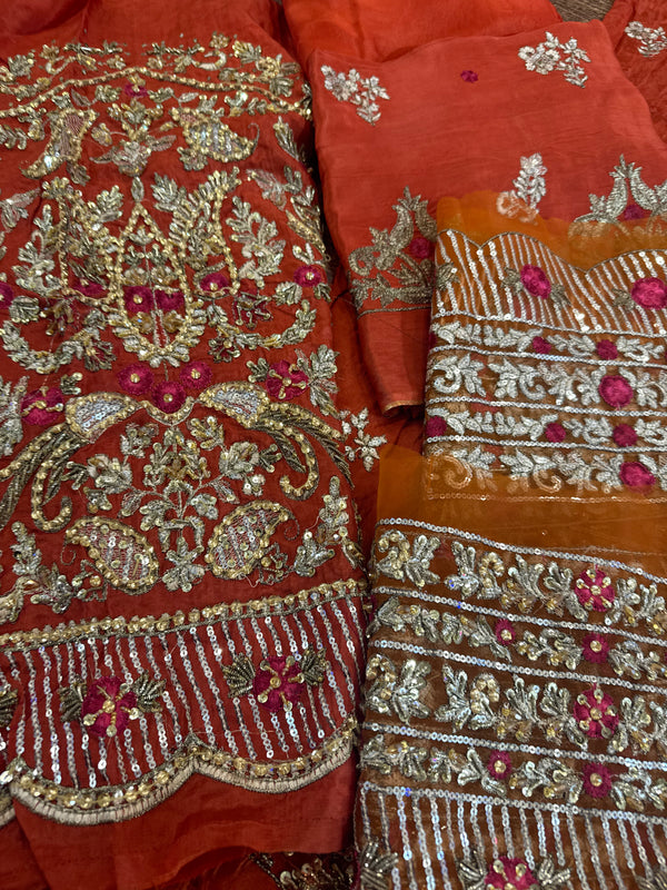 Haris shakeel orange chiffon wedding edition