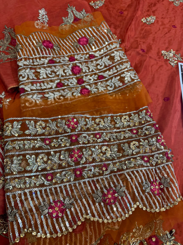 Haris shakeel orange chiffon wedding edition