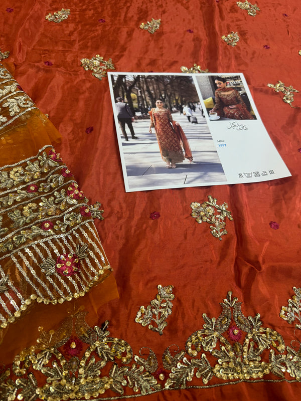 Haris shakeel orange chiffon wedding edition