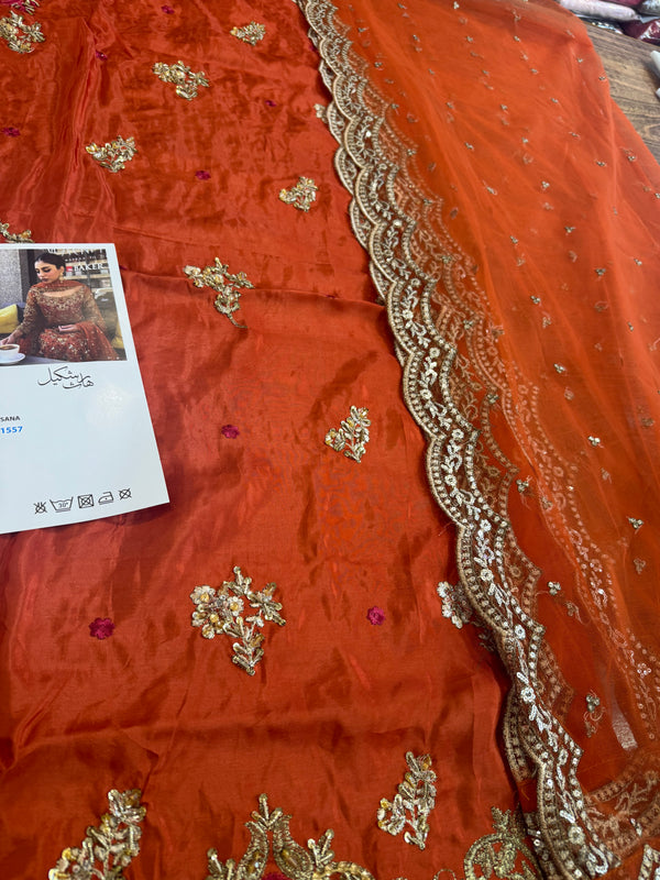 Haris shakeel orange chiffon wedding edition