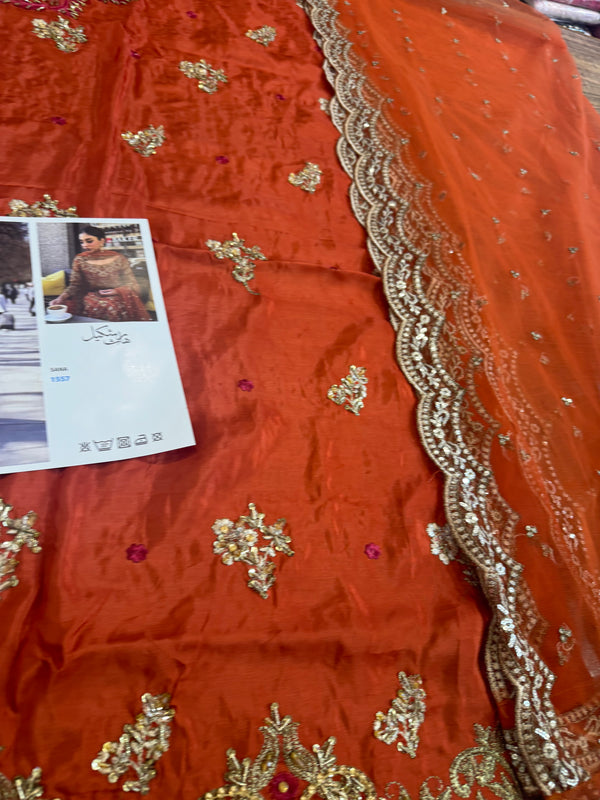 Haris shakeel orange chiffon wedding edition