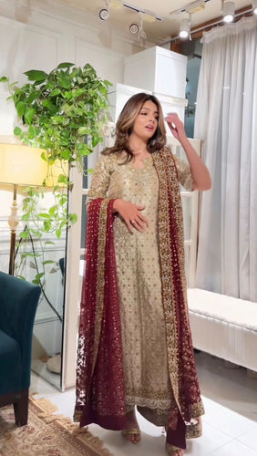 Haris Shakeel golden meroon wedding edition