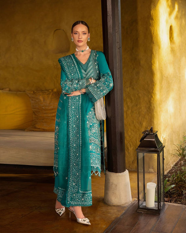 Faiza saqlain teal lawn 2025