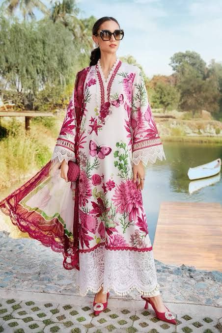 Maria b mprint white pink lawn 2025