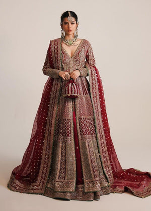 Hussain rehar red bridal raw silk