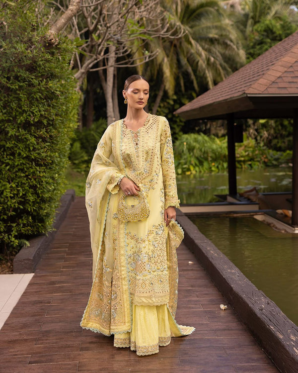 Faiza saqlain yellow lawn 2025