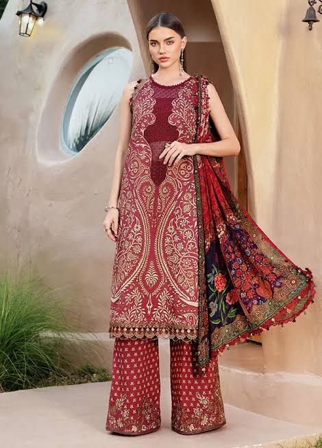 Maria b mprint meroon  lawn 2025