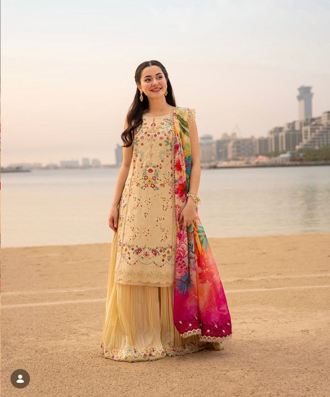 Faiza saqlain ivory multi lawn 2026