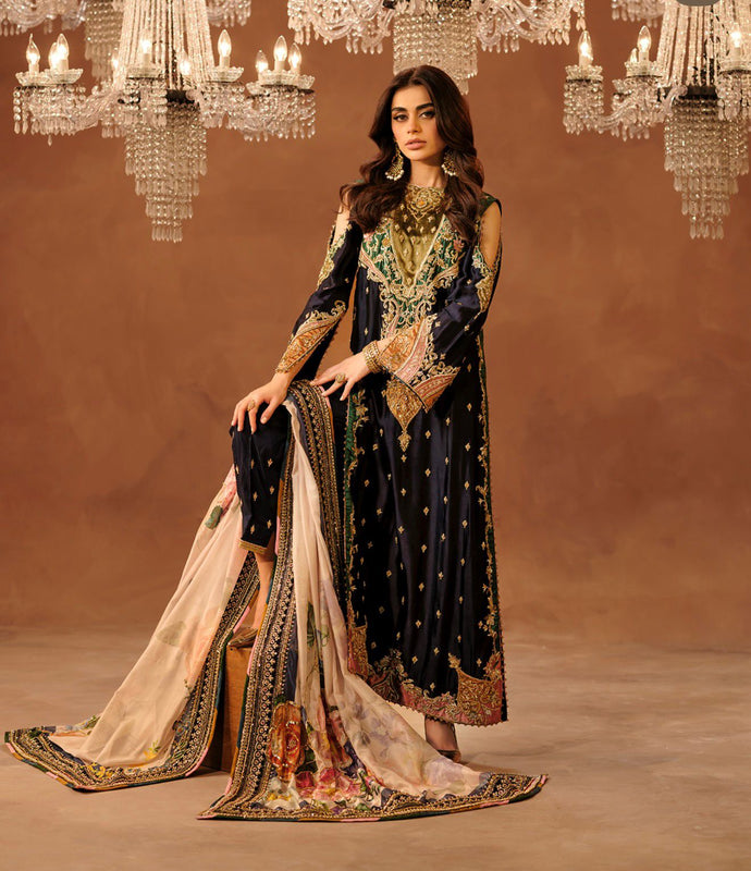 Shazia kiyani blue multi along pure silk dopata wedding edition