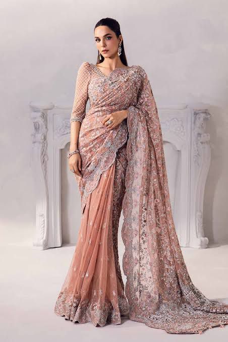 Maria b coture pink saree wedding edition