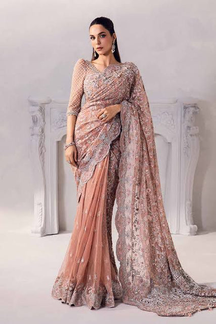 Maria b coture pink saree wedding edition